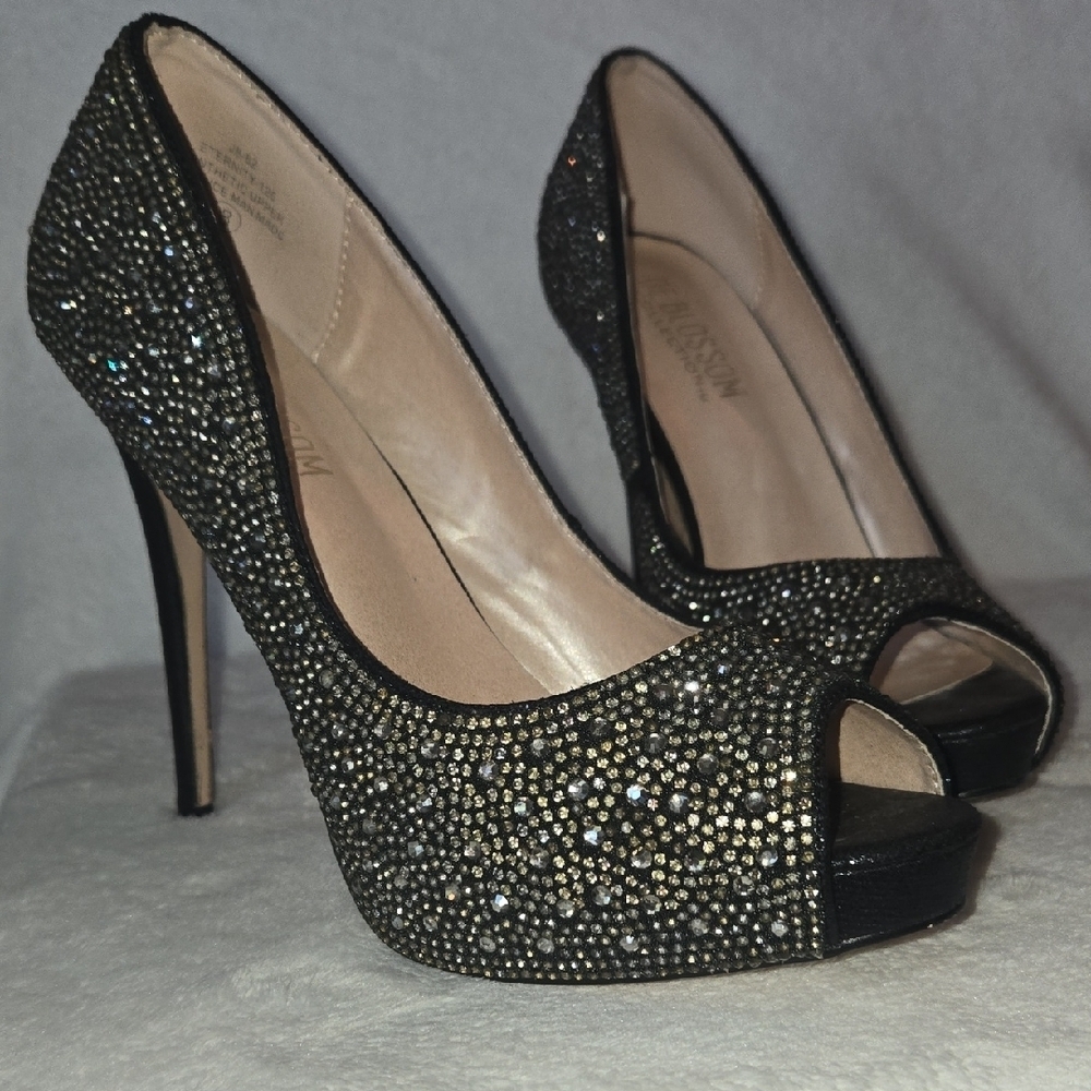 De Blossom 8 Peep Toe 5" Stiletto RHINESTONE YEAR ROUND SHOWSTOPPERS Sexy Shiney - Picture 4 of 11